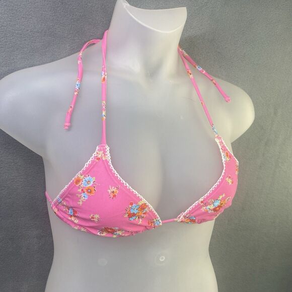 AGUA DOCE Brazilian 2-pc Bikini Size Small Pink Flowers Lace Trim Hip Tie - Picture 4 of 12